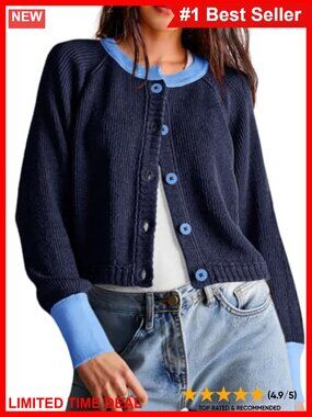 Cropped Button Down Cardigan Sweater Long Sleeve Knit Coat